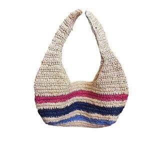Universal Thread Woven Straw Hobo Purse Colorblock Striped Summer Tote Bag
